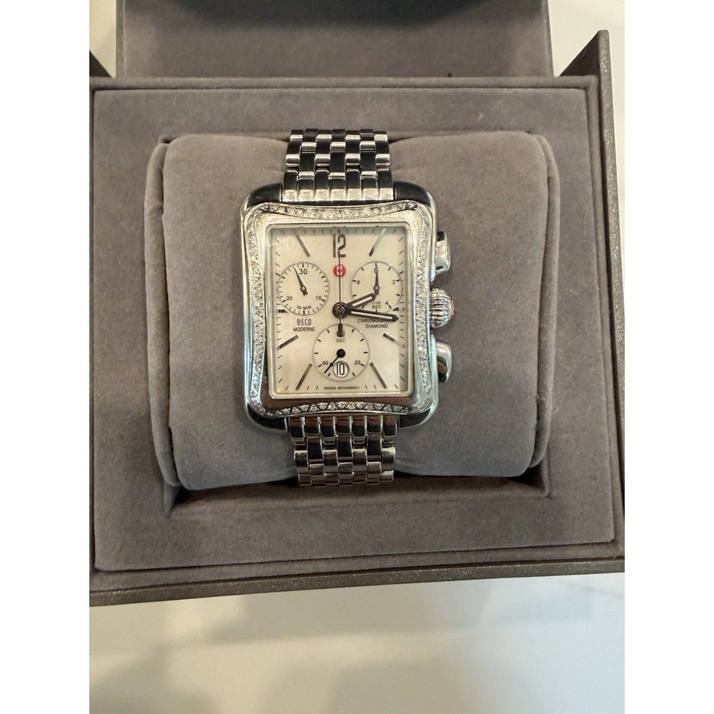 Michele Deco Silver Stainless Steel Case 33MM White Dial Full Set / Box & Papers